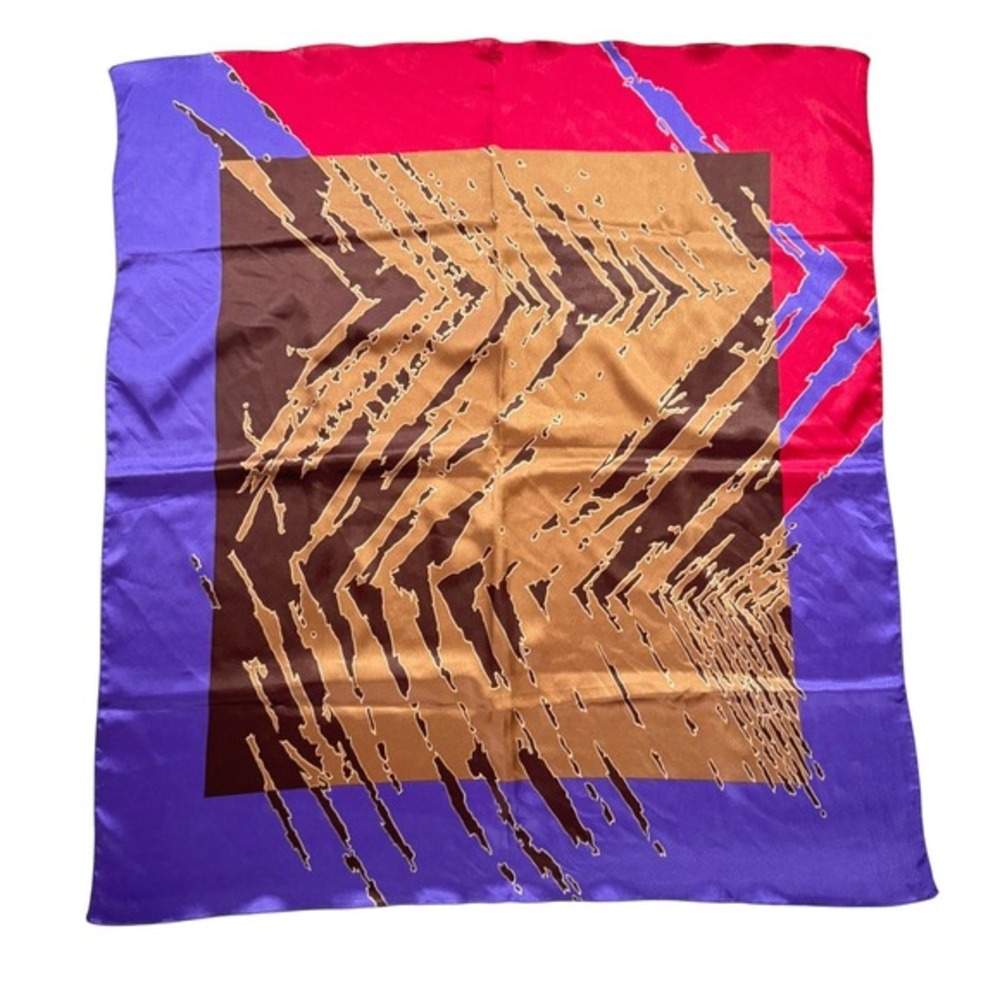 Vintage Large 34"‎ Square Vibrant Abstract Print Silk Scarf Purple Red Brown